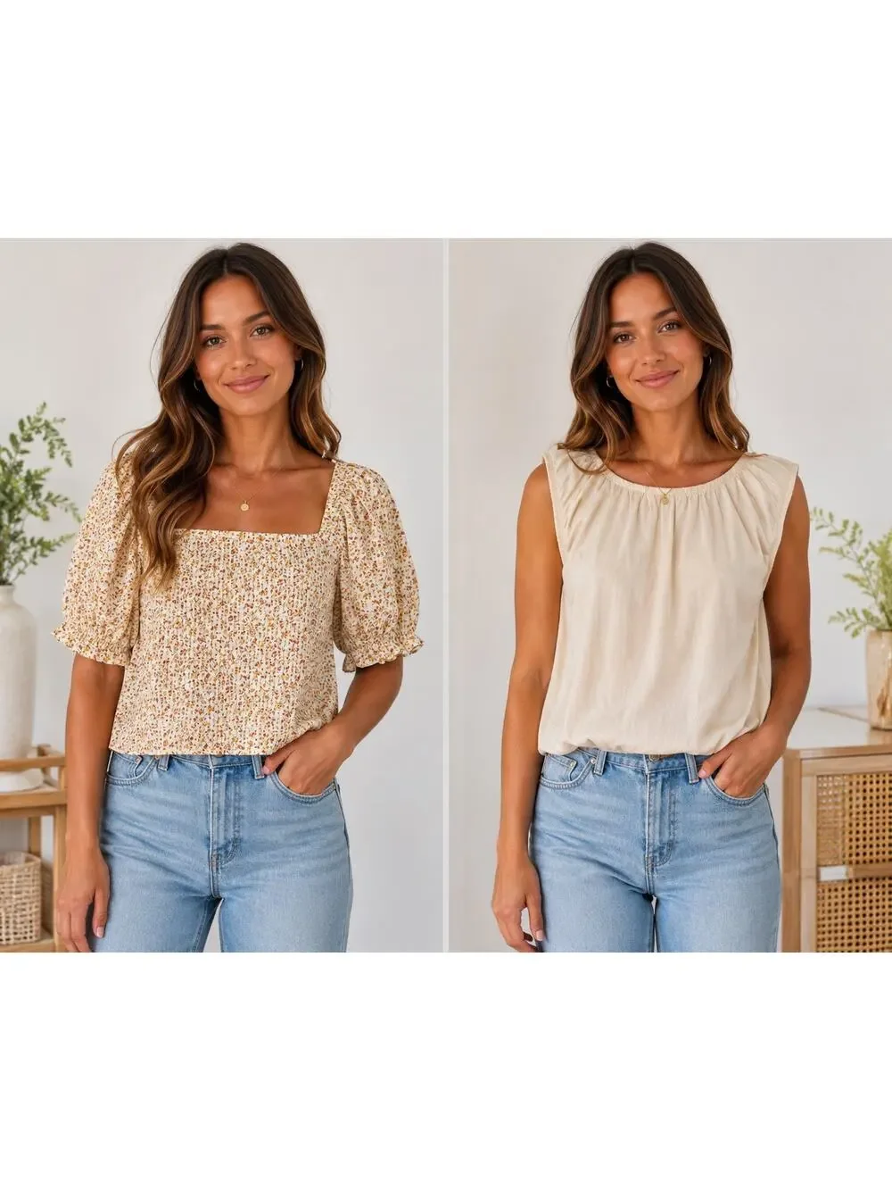 Madewell Bundle Floral Smocked Puff Sleeve Top Linen Blend Tank Boho Cottagecore